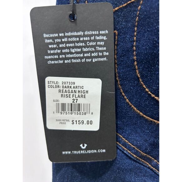True Religion High Rise Jeans Reagan Dark Denim Flare Leg NWT Size 27 Stretch - Picture 7 of 7